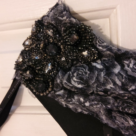 💥New💥DAVID MEISTER Black/white One-shoulder Dress Jeweled Details - Picture 7 of 10